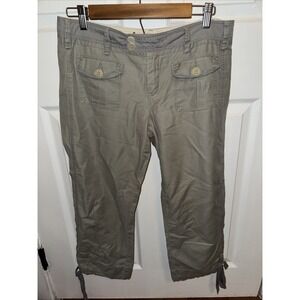 G1 Women's Cotton Linen Gray Green Capris Crop Size 6 Cool Lightweight 22in
